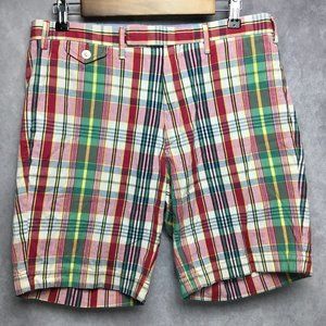 Polo‎ Mens Plaid India Madras Shorts sz 32 Red Green Classic Fit Cotton Quilted